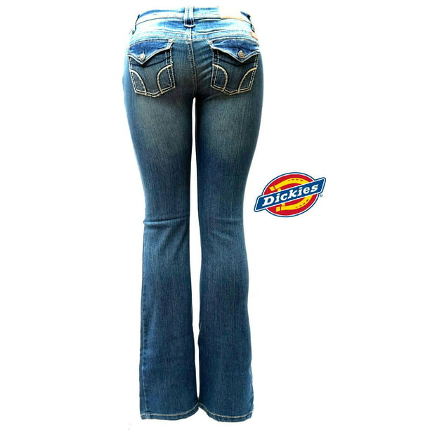 Dickies Girl /Women's Relaxed Slim Bootcut Stretch Blue Denim Jeans Pants .NEW. 